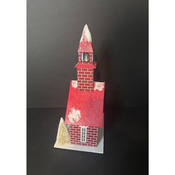 Large 15" Ebenezer & Co. Lighted Church Christmas Paper House Red Brick Deer - Picture 4 of 8